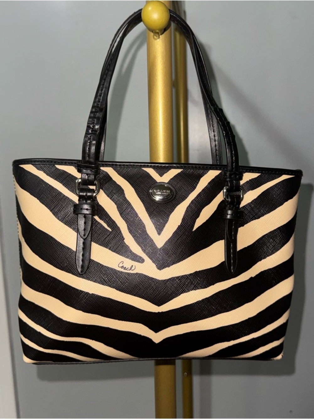 Coach Zebra-Print Mini Tote in Black and Cream